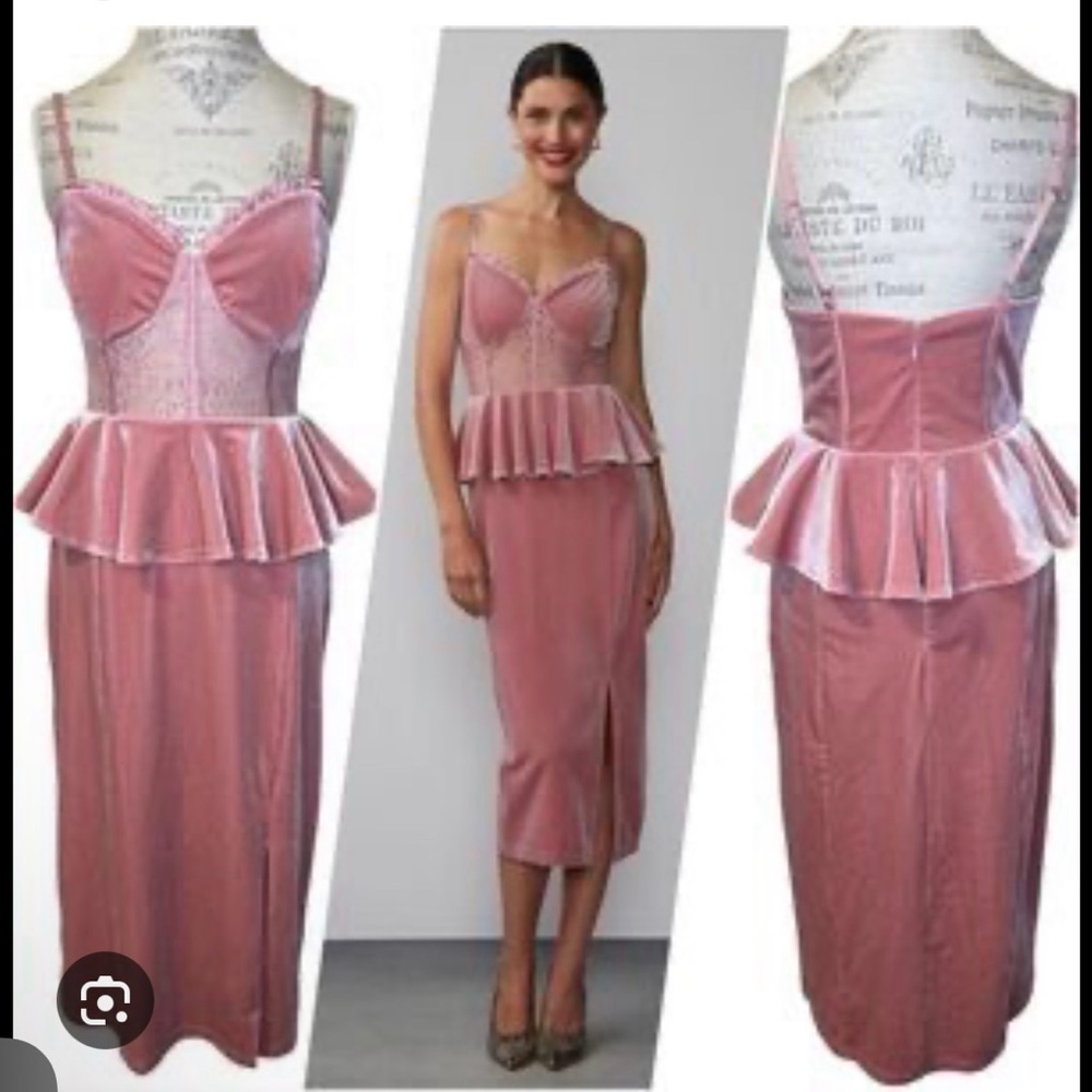 New York & Company Pink Peplum Velvet/Lace Pencil Skirt NWT